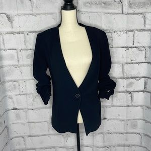 Zara Black Single Button Close Vest Like Bottom Ruched 3 Button Sleeves Blazer L